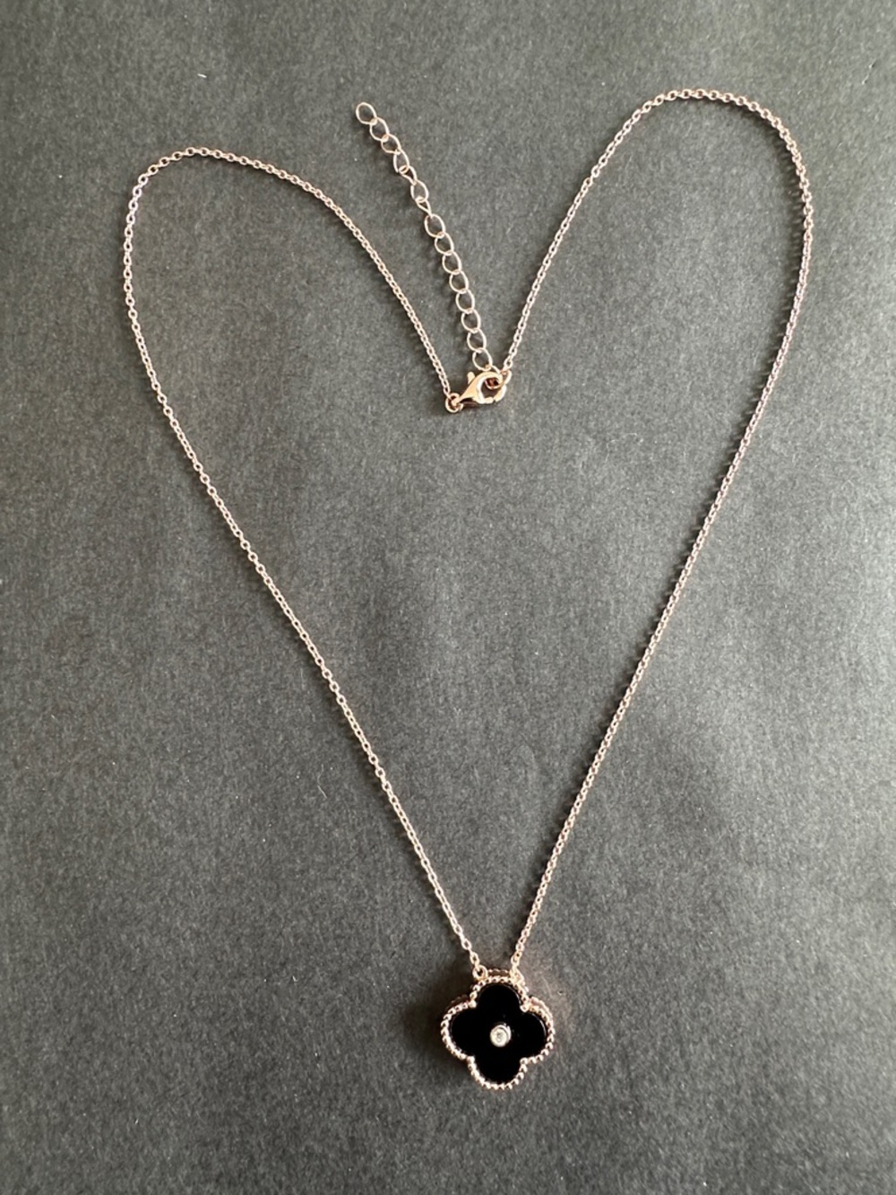Rose gold over Sterling silver Black Clover with diamond Pendant necklace